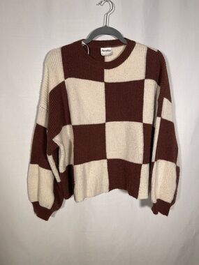 ARULA ALTAR’D STATE WOMENS BROWN WHITE CHECK SWEATER A/1X